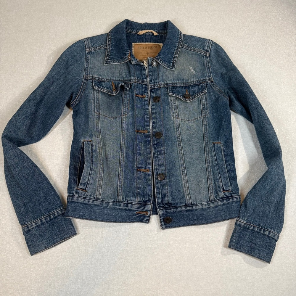 Hollister Co Denim Jacket Blue Button Up Distressed Size S